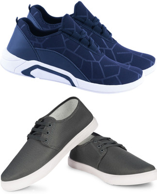 Free Kicks Combo of 2 || FK- Lysha & 201 Dailywear Running Shoes For Men(Navy, Grey , 9)