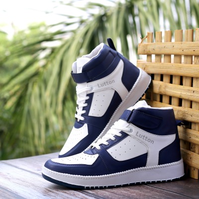 Lutton Synthetic Leather |Lightweight|Comfort|Summer|Trendy|Walking|Outdoor|Daily Use High Tops For Men(Blue, White)