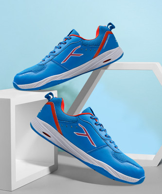 Hundred Court Shield Non-Marking Badminton Shoes For Men(Blue, Orange , 7)