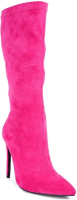 London Rag Pointed Toe High Heeled Calf Boot In Fuchsia Boots For Women(Pink)