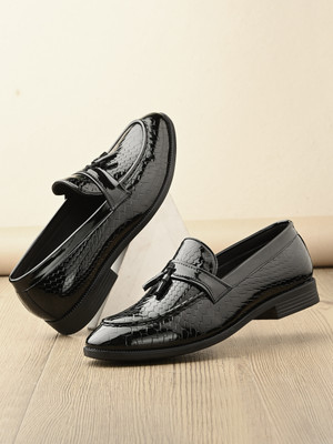 House of Pataudi House Of Pataudi Men Black Faux Leather Formal Slip On Loafers Slip On For Men(Black , 8)