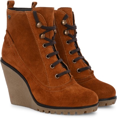 Delize wedge derby ankle Boots For Women(Tan , 6)