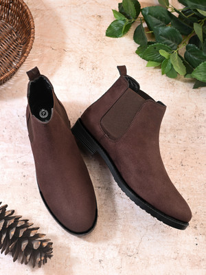Prodock Men Casual Comfortable Chelsea Slip-On Outdoor Synthetic Leather Boots For Men Boots For Men(Brown , 8)
