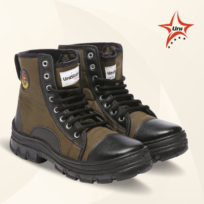 Unistar High Ankle Riding Boots for Hiking & Trekking | Mild Waterproof Protection Boots For Men(Olive, Green , 10)