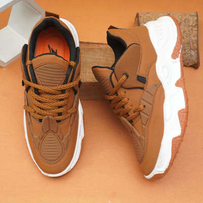 Zixer Casual Shoes For Men Sneakers || Mens Boys Stylish chunky Ankle sneaker for men High Tops For Men(Brown , 9)