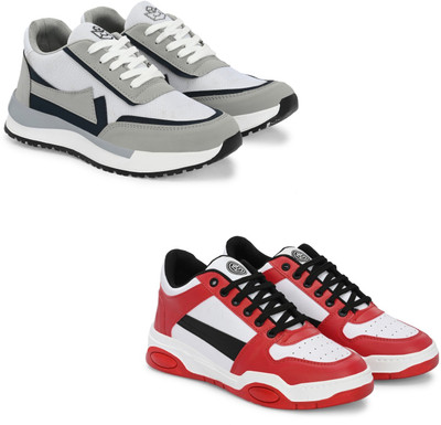 Walkivo Men’s Synthetic leather Shoes | Office & Party Wear Lace‑Up Design Lace Up For Men(Grey, Red, White , 6)