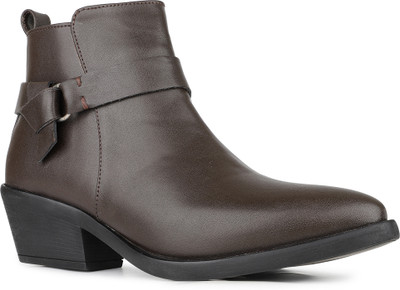 Inc.5 Party Wear Solid Pointed Toe Block Heel Ankle Boots Boots For Women(Brown , 8)