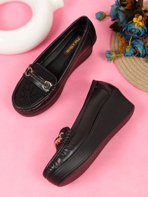 flat n heels Loafers For Women(Black , 2)