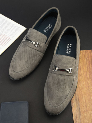 HERE&NOW Horsebit Suede Loafers Semi Formals Driving Shoes For Men(Grey , 7)