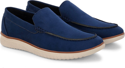 Server Men's PU Synthetic Leather Loafers For Men(Blue , 6)