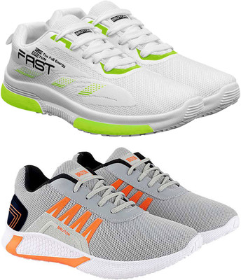 BRUTON Trendy Sport Shoes For Men Pack Of 2 Running Shoes For Men(White, Grey , 6)