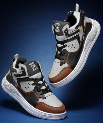 asian Casual Sneaker Shoes For Men|| Soft Cushioned Insole || Moscow-13 High Tops For Men(Black, Tan , 8)