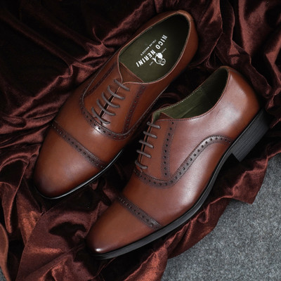 Nico Nerini Genuine Leather Brogue Lace Up |Formal Shoes for Men for Office Derby For Men Oxford For Men(Brown , 10)