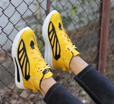 Zixer Exclusive High Ankle Sneakers Shoe/Trending Caper Sneaker Shoe/Casual Funky Shoe High Tops For Men(Yellow , 6)