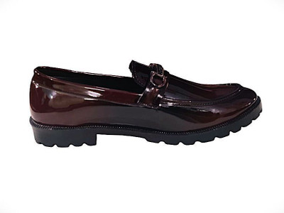 agadi Men’s Loafers – Glossy Slip-On Dress Shoes with Buckle & Chunky Sole Mocassin For Men(Brown , 9)