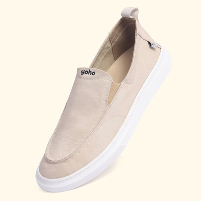 yoho Kite Men’s Stylish Versatile Breathable Slip-On Sneakers For Men(Beige , 7)
