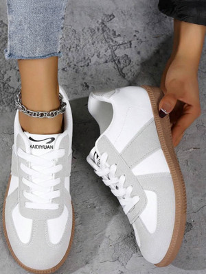 Layasa Colorblock Flat Sneakers with Ultra Soft Cushion Lace-Up All-Day Comfort Shoes| Sneakers For Women(White , 4)