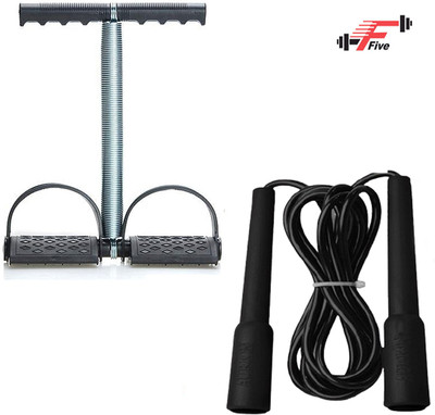 FFive Tummy Trimmer Abs Workout with Skipping Robe for Women and Men Gym Combo Pack. Ab Exerciser(Black, Silver)