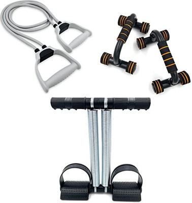 KBCCRAZY Double Toning ResistanceTube&Double Spring Tummy Trimmer with Push up Bar Stand Ab Exerciser(Multicolor)