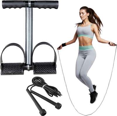 FFive Tummy Trimmer & Skipping Rope With Gym Equipment for Home Gym Exerciser Ab Exerciser(Black, Silver)