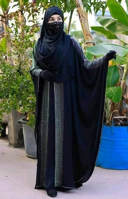BURAQUE ENTERPRISES Polyester Solid Abaya With Hijab(Black)