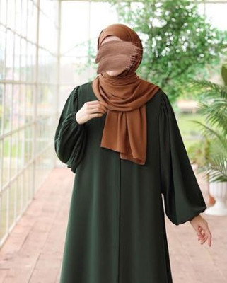 maabaya Polyester Self Design Abaya With Hijab(Green)