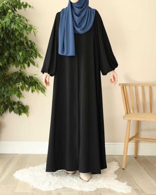 A-line ZIP Abaya-L Polyester Self Design Abaya With Hijab(Black)