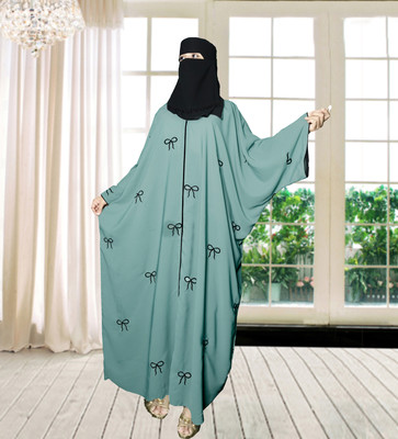 Buraque Designer Polyester Solid Burqa With Hijab(Green, Black)