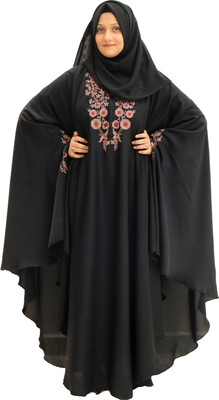 fmfashionhouse Polyester Self Design Abaya With Hijab(Black)