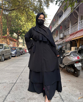 MM COLLECTION Polyester Self Design Burqa With Hijab(Black)