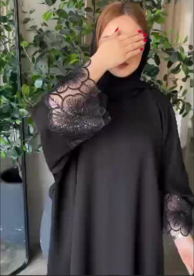 Shama Collection Cotton Blend Solid Abaya(Black)