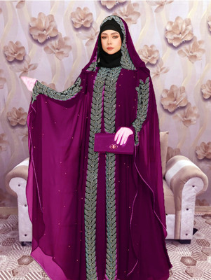 Buraque Designer Nida Matte Solid Burqa With Hijab(Purple)