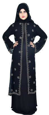 AKCOLLECTION2 Polyester Solid Burqa With Hijab(Black)