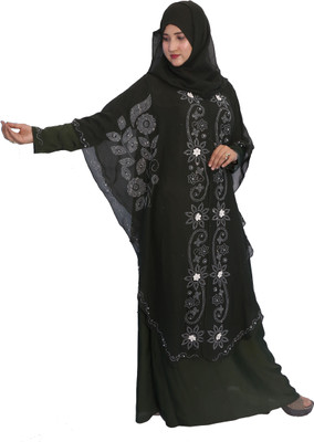 AL-AZWAZ Polyester Self Design Burqa With Hijab(Black)