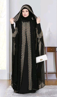 BURAQUE ENTERPRISES Polyester Solid Abaya With Hijab(Black)