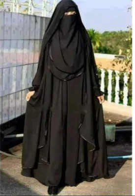 SANAENTERPRISES Georgette Solid Burqa With Hijab(Black)