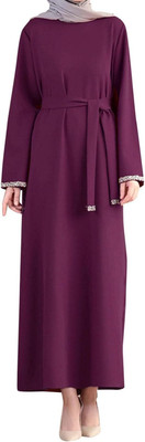 maabaya Polyester Self Design Abaya With Hijab(Maroon, Black)