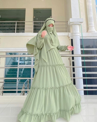 Firdaus Georgette Self Design Burqa With Hijab(Multicolor, Green)