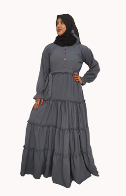 Future capital Silk Blend Self Design Abaya With Hijab(Grey)