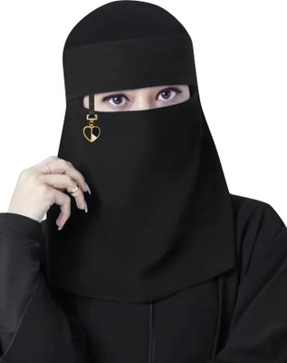 Madhvi Chiffon Striped, Self Design Naqab(Black)