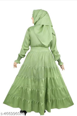Unique Creation Cotton Blend Solid Abaya With Hijab(Green)