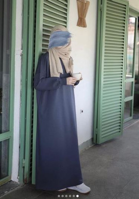 maabaya Polyester Self Design Abaya With Hijab(Black, Blue)