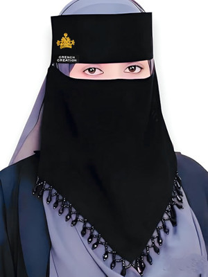 CRENCH CREATION Chiffon Solid, Self Design Naqab(Black)