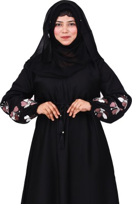 LaibaBurkha Nida Matte Polka Print Abaya With Hijab(Black)