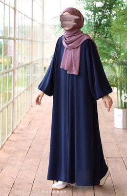 maabaya Polyester Self Design Abaya With Hijab(Blue)