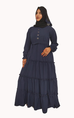 Future capital Silk Blend Self Design Abaya With Hijab(Blue)