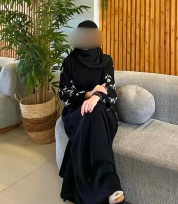 Shama Collection Cotton Blend Solid Abaya(Black)