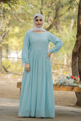 SARINKU Georgette Self Design Abaya(Blue)