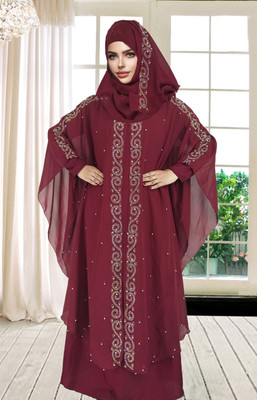 BURAQUE ENTERPRISES Polyester Solid Abaya With Hijab(Maroon)