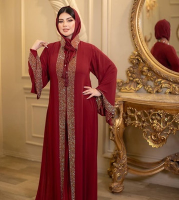 maabaya Polyester Self Design Abaya With Hijab(Maroon)